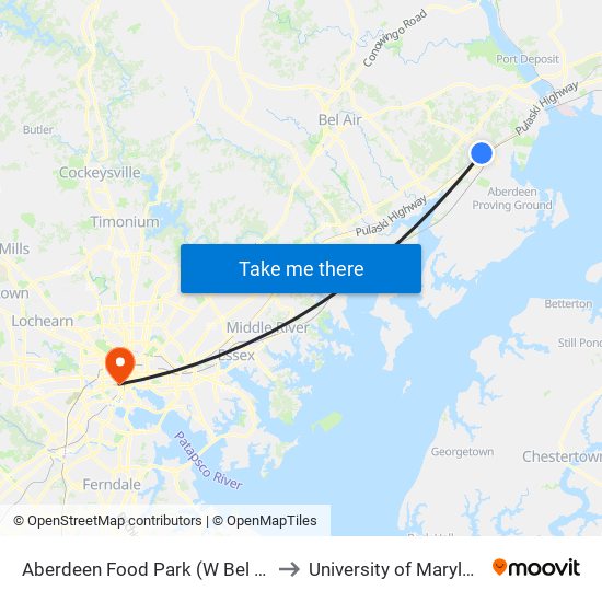 Aberdeen Food Park (W Bel Air Ave & Baker St) to University of Maryland, Baltimore map