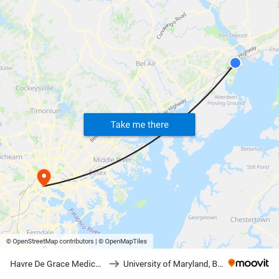 Havre De Grace Medical Center to University of Maryland, Baltimore map