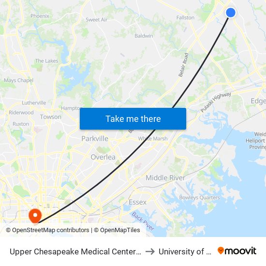 Upper Chesapeake Medical Center - Main Entrance (500 Upper Chesapeake Dr) to University of Maryland, Baltimore map