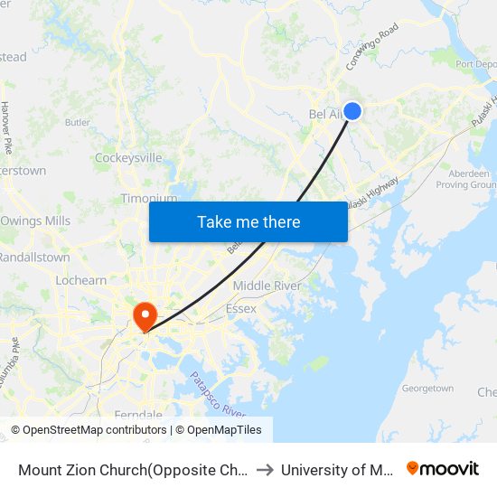 Mount Zion Church(Opposite Churchville Rd/Rt 22 & Andreas Dr) to University of Maryland, Baltimore map