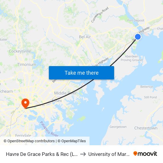 Havre De Grace Parks & Rec (Lewis Ln & Anderson Ave) to University of Maryland, Baltimore map