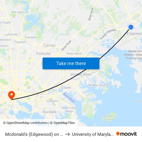 Mcdonald's (Edgewood) on Us 40 by Mailbox to University of Maryland, Baltimore map