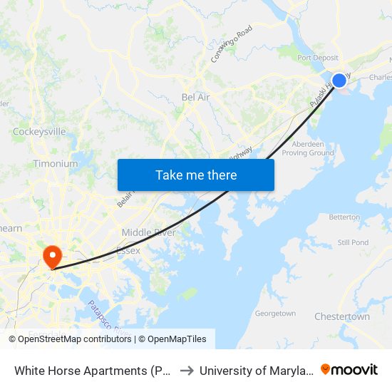 White Horse Apartments  (Pulaski Hwy/Us 40) to University of Maryland, Baltimore map