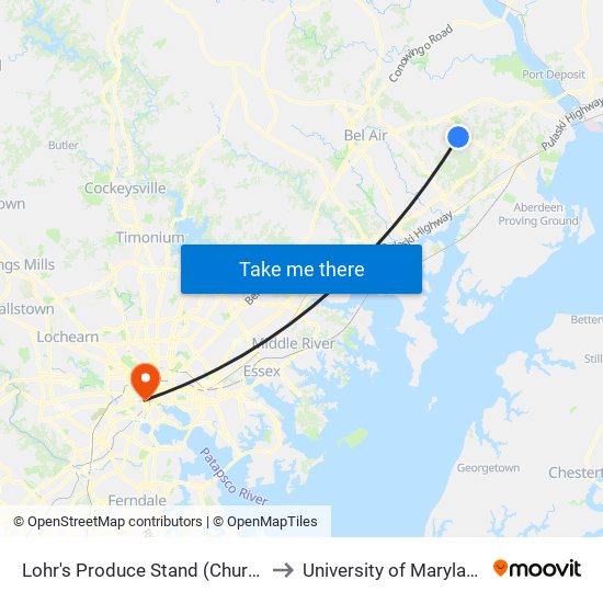 Lohr's Produce Stand (Churchville Rd/Rt 22) to University of Maryland, Baltimore map