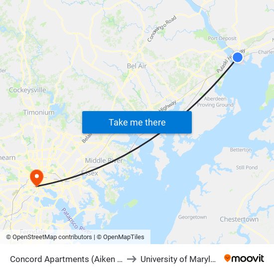 Concord Apartments (Aiken Ave & Concord Dr) to University of Maryland, Baltimore map