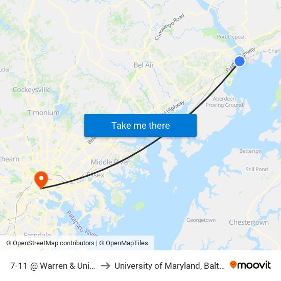 7-11 @ Warren & Union St to University of Maryland, Baltimore map
