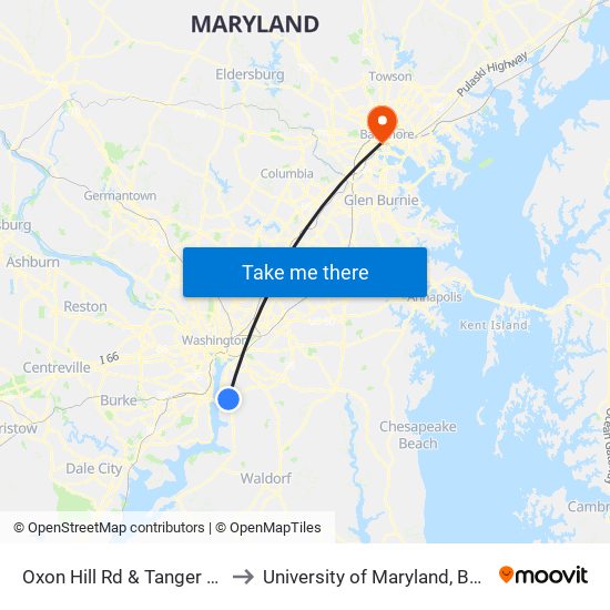 Oxon Hill Rd & Tanger Outlets to University of Maryland, Baltimore map