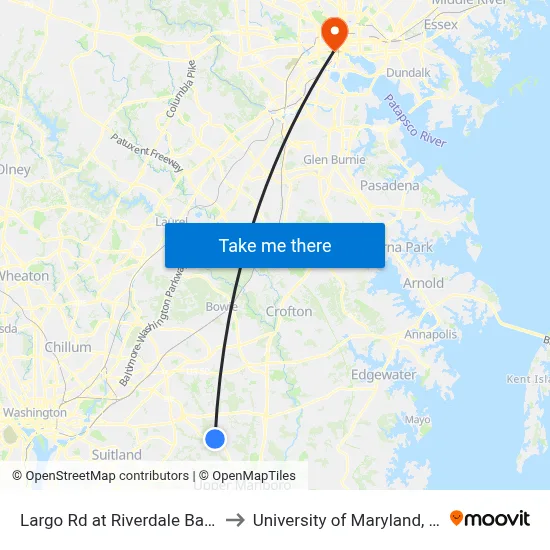 Largo Rd at Riverdale Bapt. School to University of Maryland, Baltimore map