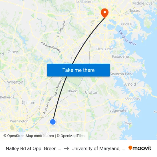 Nalley Rd at Opp. Green Willow Ct to University of Maryland, Baltimore map