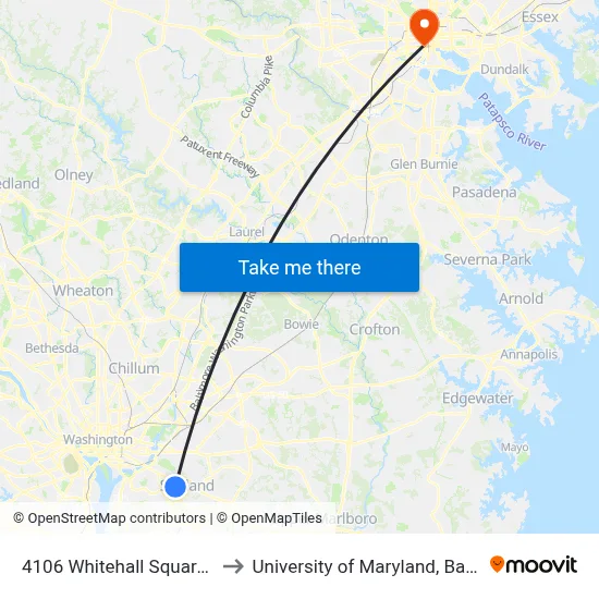 4106 Whitehall Square Apts to University of Maryland, Baltimore map