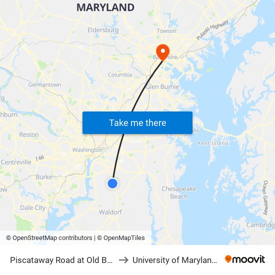 Piscataway Road at Old Branch Avenue to University of Maryland, Baltimore map