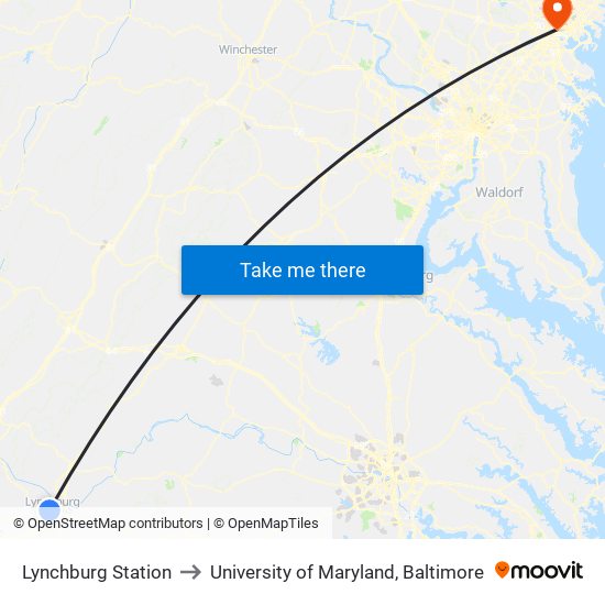 Lynchburg Station to University of Maryland, Baltimore map