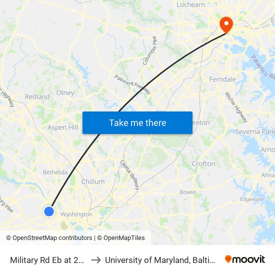 Military Rd Sb at 2666 to University of Maryland, Baltimore map