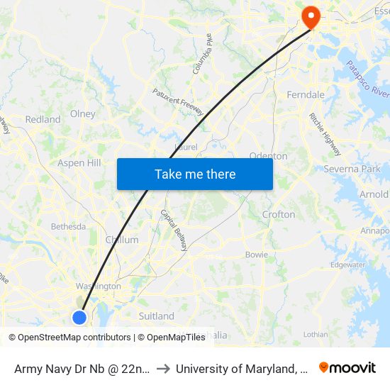 Army Navy Dr Nb @ 22nd St S FS to University of Maryland, Baltimore map