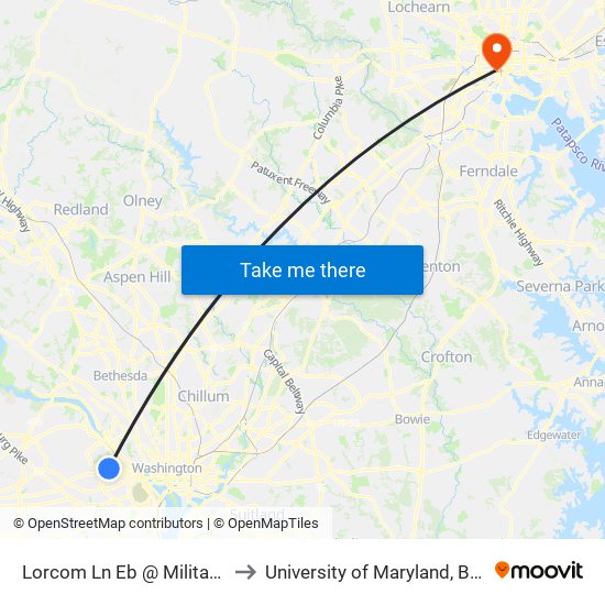 Lorcom Ln Eb @ Military Rd FS to University of Maryland, Baltimore map