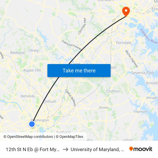 12th St N Eb @ Fort Myer Dr MB to University of Maryland, Baltimore map