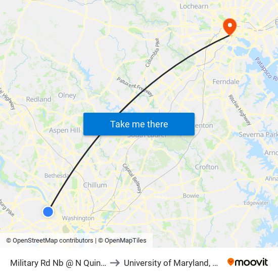 Military Rd Nb @ N Quincy St Ns to University of Maryland, Baltimore map