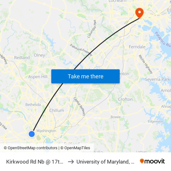 Kirkwood Rd Nb @ 17th St N Ns to University of Maryland, Baltimore map