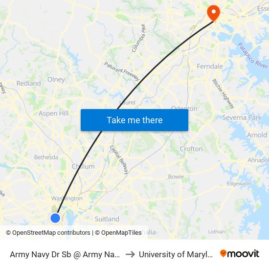 Army Navy Dr Sb @ Army Navy Cc Access Rd FS to University of Maryland, Baltimore map
