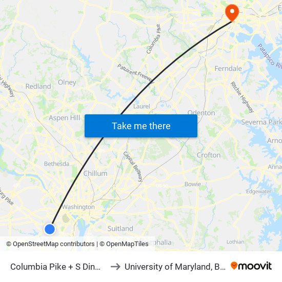 Columbia Pike + S Dinwiddie St to University of Maryland, Baltimore map