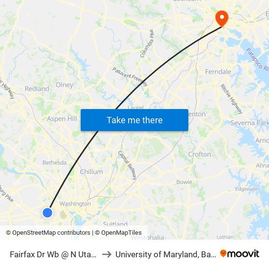 Fairfax Dr Wb @ N Utah St FS to University of Maryland, Baltimore map