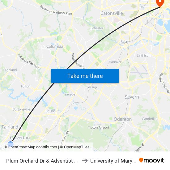 Plum Orchard Dr & Adventist Medical Cen White Oak to University of Maryland, Baltimore map