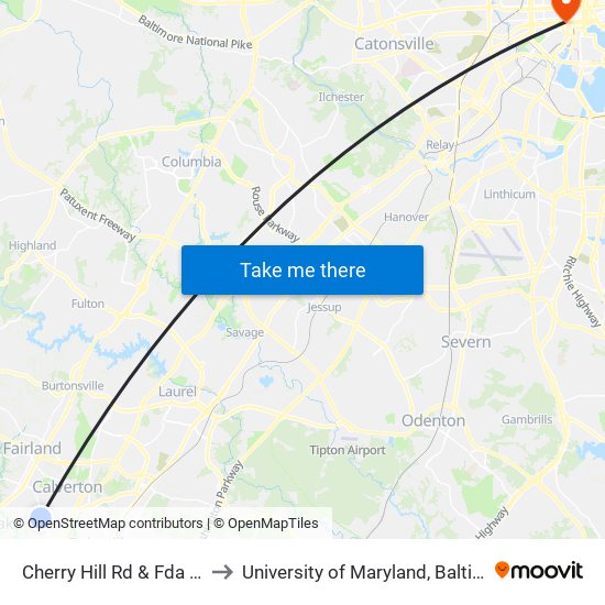 Cherry Hill Rd & Fda Blvd to University of Maryland, Baltimore map