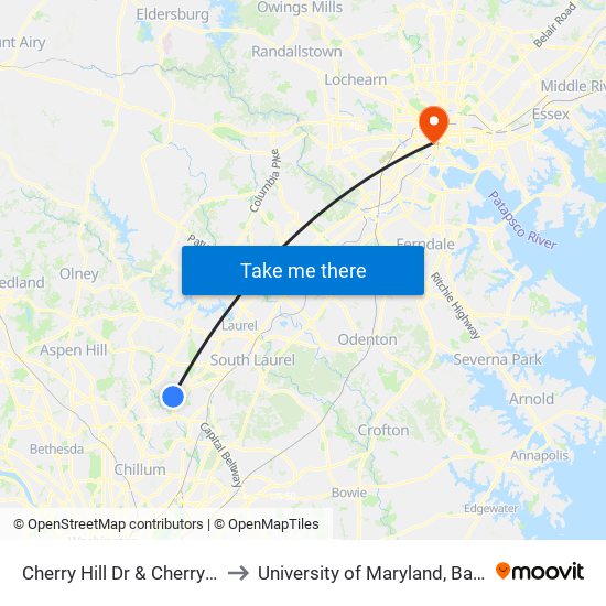 Cherry Hill Dr & Cherry Hill Ct to University of Maryland, Baltimore map