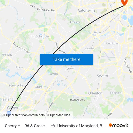 Cherry Hill Rd & Gracefield Rd to University of Maryland, Baltimore map