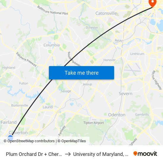 Plum Orchard Dr + Cherry Hill Rd to University of Maryland, Baltimore map