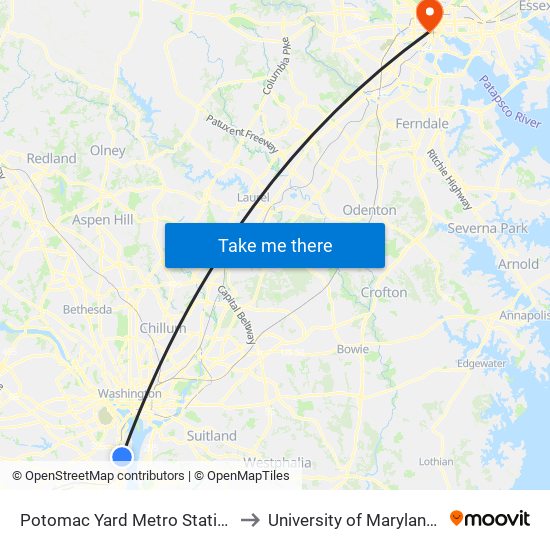 Potomac Yard Metro Station - Bus Bay A to University of Maryland, Baltimore map