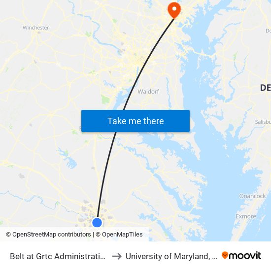 Belt at Grtc Administration Building to University of Maryland, Baltimore map