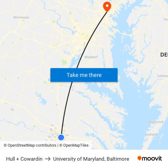 Hull + Cowardin to University of Maryland, Baltimore map