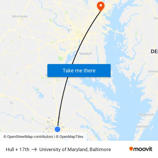 Hull + 17th to University of Maryland, Baltimore map