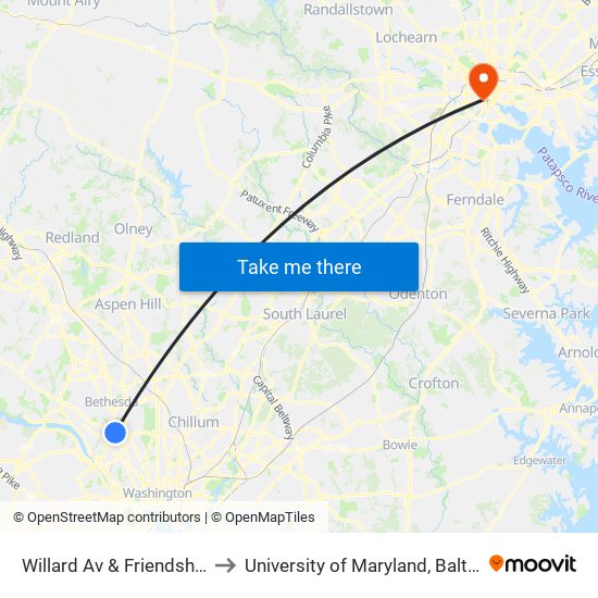 Willard Av & Friendship Bv to University of Maryland, Baltimore map