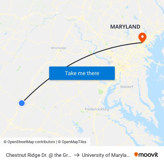 Chestnut Ridge Dr. @ the Greens Apartment to University of Maryland, Baltimore map