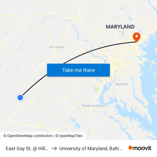 East Gay St. @ Hill St. to University of Maryland, Baltimore map