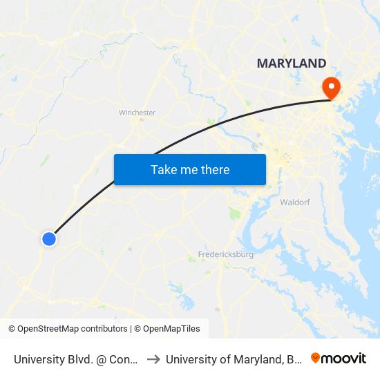 University Blvd. @ Convo F Lot to University of Maryland, Baltimore map