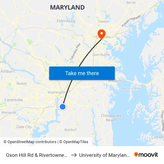Oxon Hill Rd & Rivertowne Commons M to University of Maryland, Baltimore map