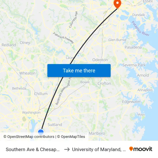 Southern Ave & Chesapeake St Se to University of Maryland, Baltimore map