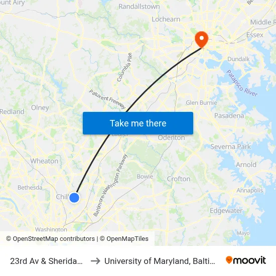 23rd Av & Sheridan St to University of Maryland, Baltimore map