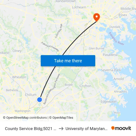 County Service Bldg;5021 Rhode Island to University of Maryland, Baltimore map