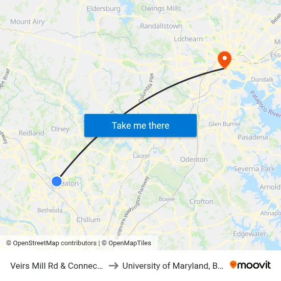 Veirs Mill Rd & Connecticut Av to University of Maryland, Baltimore map