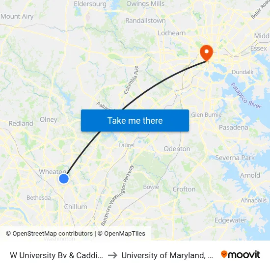 W University Bv & Caddington Av to University of Maryland, Baltimore map