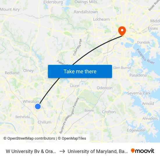 W University Bv & Orange Dr to University of Maryland, Baltimore map