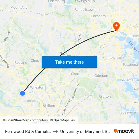 Fernwood Rd & Camalier Bldg to University of Maryland, Baltimore map