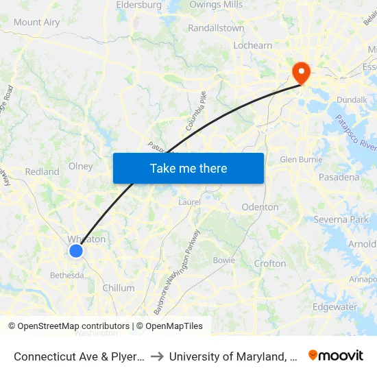 Connecticut Ave & Plyers Mill Rd to University of Maryland, Baltimore map