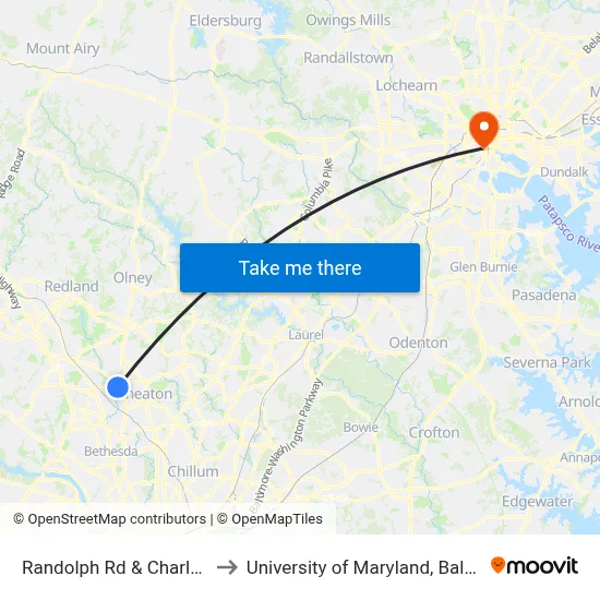 Randolph Rd & Charles Rd to University of Maryland, Baltimore map