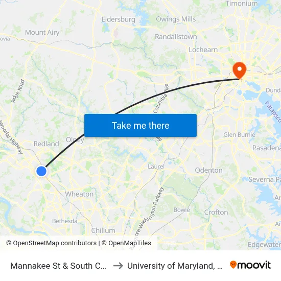 Mannakee St & South Campus Dr to University of Maryland, Baltimore map