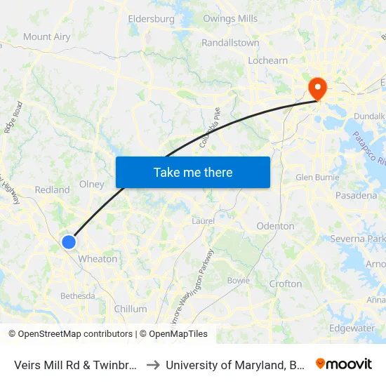Veirs Mill Rd & Twinbrook Pw to University of Maryland, Baltimore map
